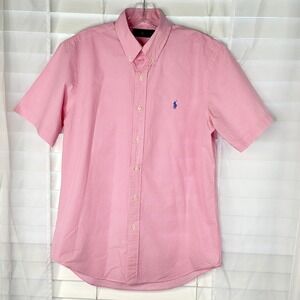 Ralph Lauren Button Down Shirt Mens Medium Pink White Gingham Short Sleeve